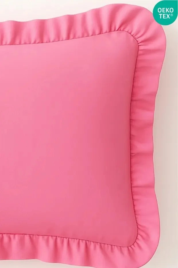 %100 Pamuklu Fırfırlı Yastık Kılıfı 50x70 cm-Pembe