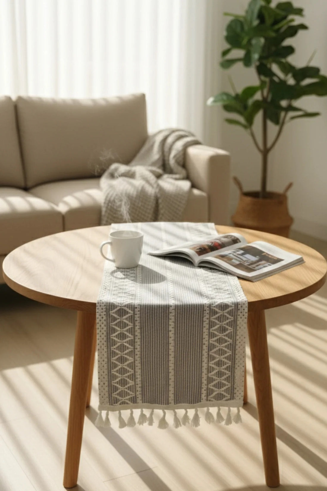Vintage | Örgü Dokuma Püsküllü Runner - Rustik Çeyizlik Sofra ve Masa Sunum Örtüsü 30x130cm