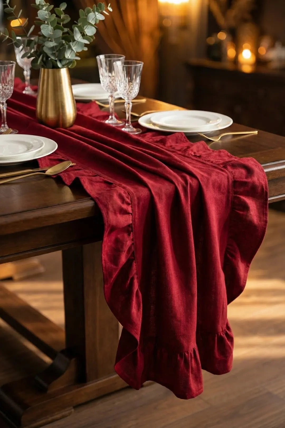 Ham Naturel Fırfırlı Keten Runner 40X150 CM