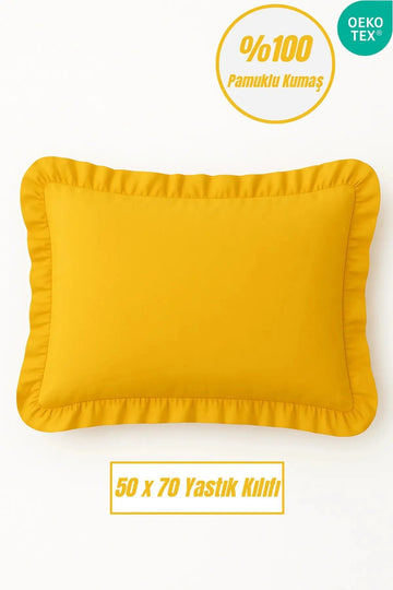 %100 Pamuklu Fırfırlı Yastık Kılıfı 50x70 cm-Sarı