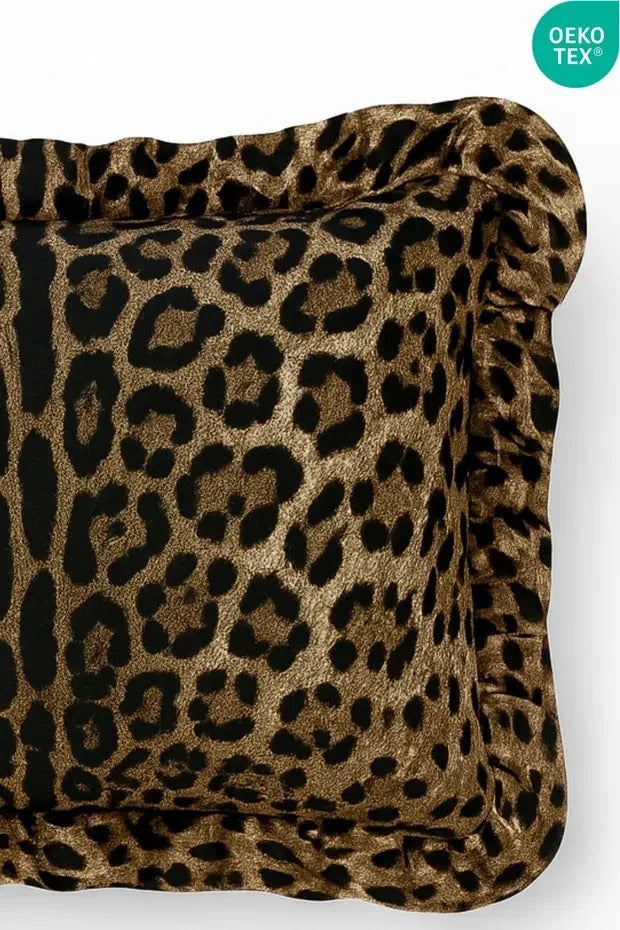 %100 Pamuklu Fırfırlı Yastık Kılıfı 50x70 cm-Leopar
