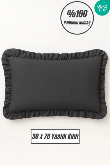 %100 Pamuklu Fırfırlı Yastık Kılıfı 50x70 cm-Antrasit