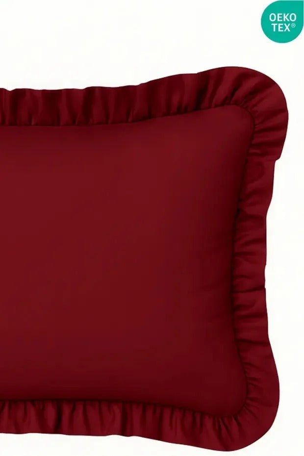 %100 Pamuklu Fırfırlı Yastık Kılıfı 50x70 cm-Bordo
