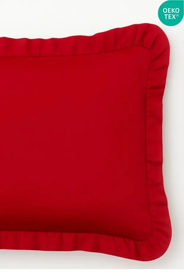 %100 Pamuklu Fırfırlı Yastık Kılıfı 50x70 cm-Kırmızı