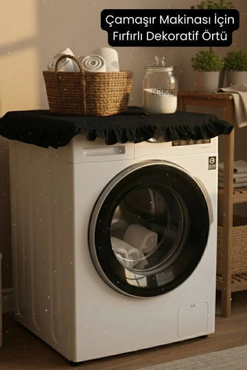 Vintage Fırfırlı Çamaşır Makinesi Örtüsü - Çeyizlik Pamuklu Dekoratif Banyo Makine Kılıfı