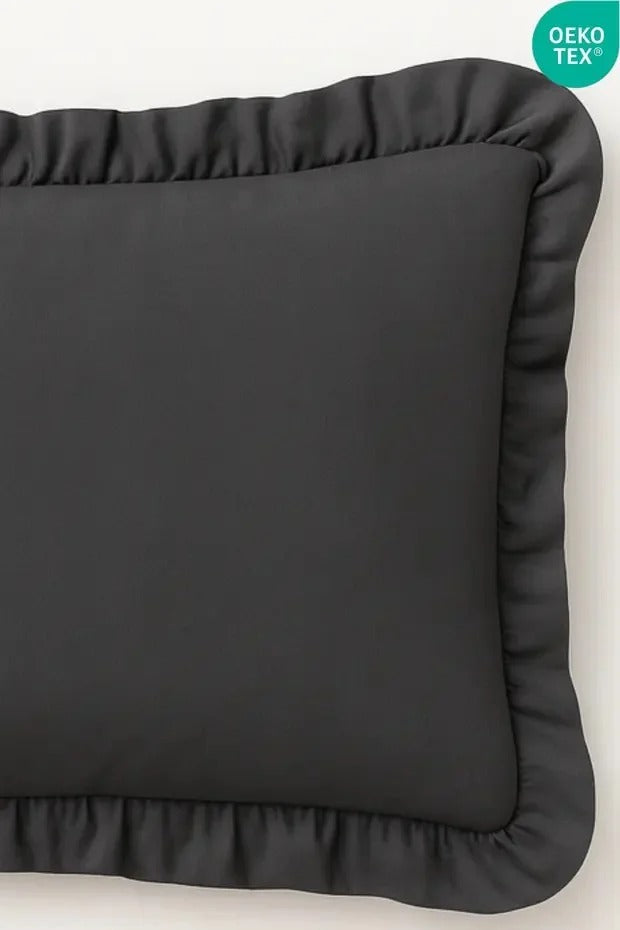 %100 Pamuklu Fırfırlı Yastık Kılıfı 50x70 cm-Antrasit