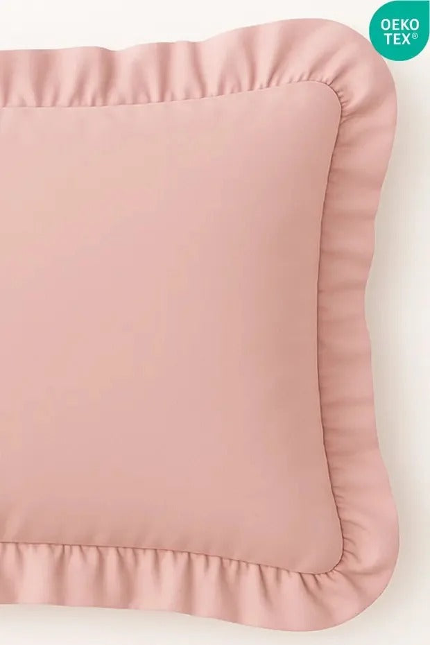 %100 Pamuklu Fırfırlı Yastık Kılıfı 50x70 cm-Pudra