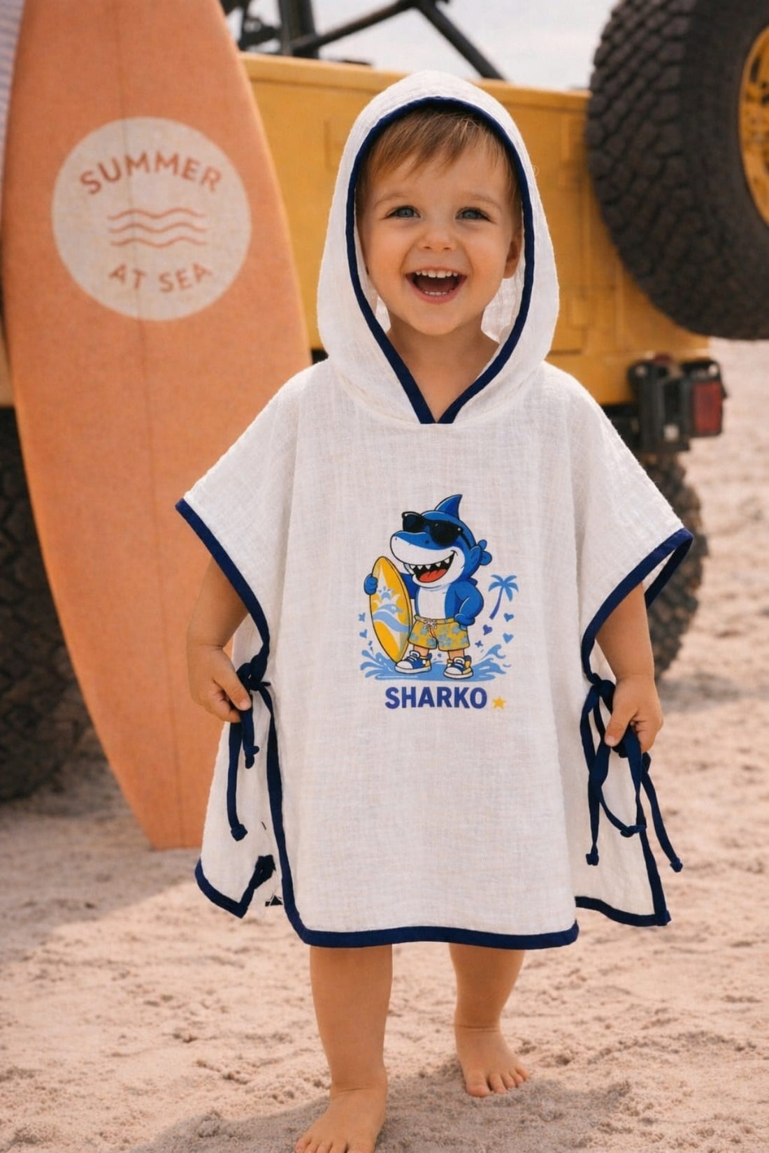 Müslin Kapşonlu Çocuk-Bebek Panço-Sharko